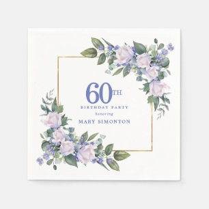 Weiße Rose Blaue Blumen benutzerdefinierte 60. Geb Serviette