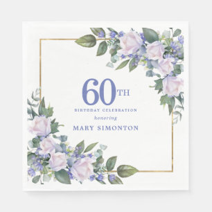 Weiße Rose Blaue Blumen zum 60. Geburtstag Serviette