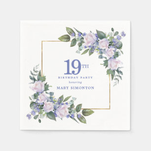 Weiße Rose Blaue Blumenparty zum 19. Geburtstag Serviette