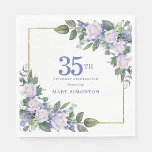 Weiße Rose Blaue Blumenparty zum 35. Geburtstag Serviette