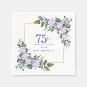 Weiße Rose Blaue Blumenparty zum 75. Geburtstag Serviette