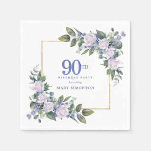 Weiße Rose Blaue Blumenparty zum 90. Geburtstag Serviette