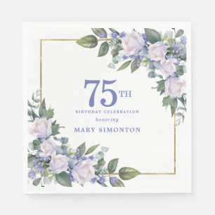 Weiße Rose Blaue Florale Benutzerdefinierte 75. Ge Serviette