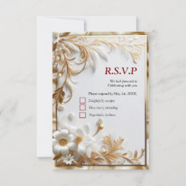 Weiße Rose, Champagnerseide und Schmetterlinge RSVP Karte