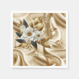 Weiße Rose, Champagnerseide und Schmetterlinge Serviette