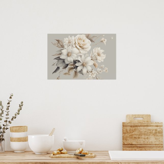 Weiße Rose Elegantes Blumenbouquet Poster (Küche)