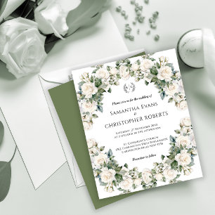 Weiße Rose Eleganz mit Monogramm für die Hochzeit Flyer