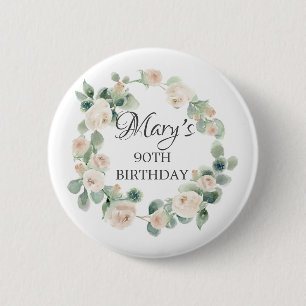 Weiße Rose Eukalyptus Botanical 90. Geburtstag Button