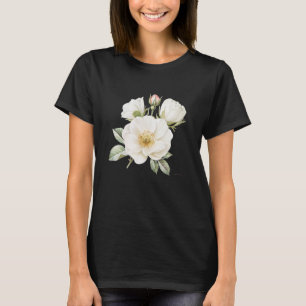 Weiße Rose Floral Grafik T-Shirt Schwarz