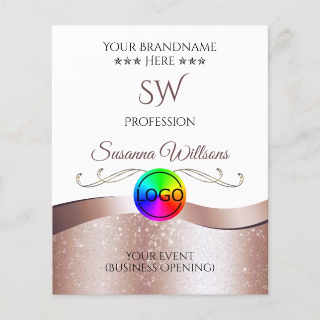Weiße Rose-Golddekor-Logos und Monogramm-Flyer Flyer (Vorne)