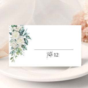Weiße Rose Greenery Hochzeit gefaltete Platzkarte