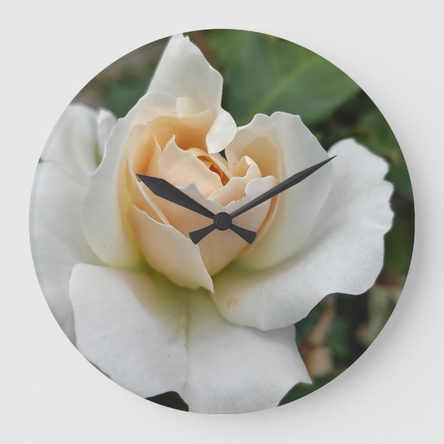 Weiße Rose Große Wanduhr (Vorderseite)