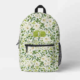 Weiße Rose Grüne Blätter Botanisch Personalisiert Bedruckter Rucksack