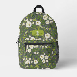 Weiße Rose Grüne Blätter Botanisch Personalisiert Bedruckter Rucksack