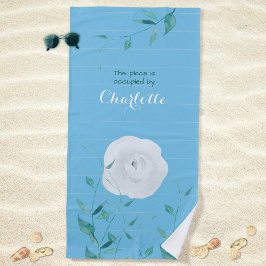 Weiße Rose Grüne Blätter gestreift Moderne Strandtuch