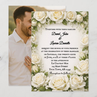 Weiße Rose Hochzeitsfoto-Einladung Einladung