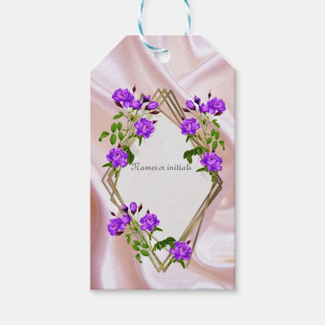 Weiße Rose in Aquarellfarben auf Champagnerseide Geschenkanhänger (Vorderseite)