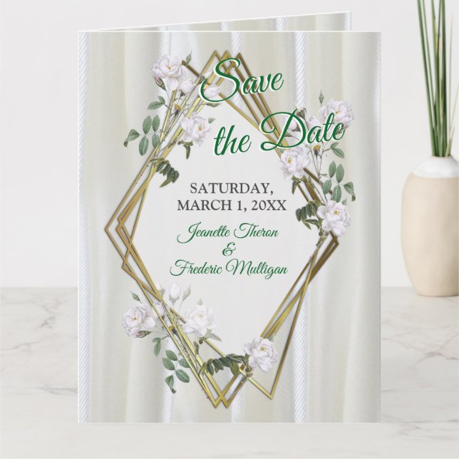 Weiße Rose in Aquarellfarben auf Champagnerseide Karte (Vorderseite)