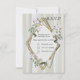 Weiße Rose in Aquarellfarben auf Champagnerseide RSVP Karte