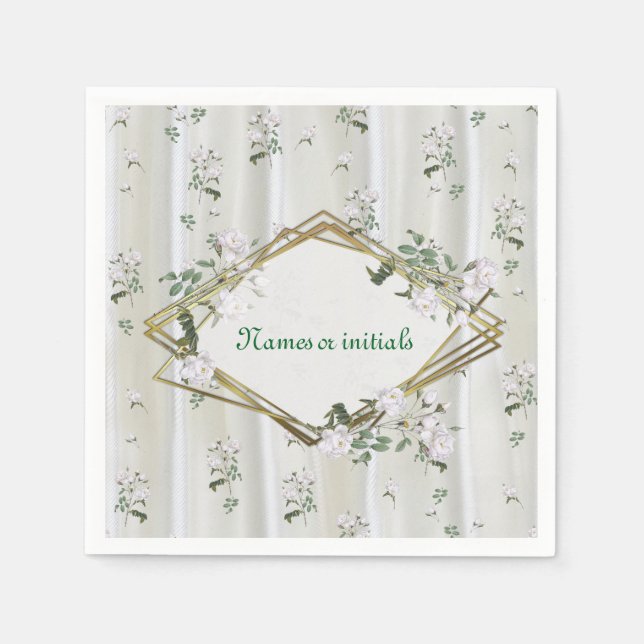 Weiße Rose in Aquarellfarben auf Champagnerseide Serviette (Vorderseite)