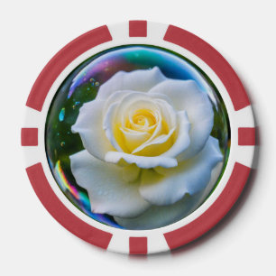 Weiße Rose in einer Seifenblase Pokerchips