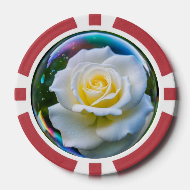 Weiße Rose in einer Seifenblase Pokerchips (Vorderseite)