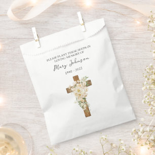 Weiße Rose Kreuz-Samenpackung Trauerbeutel Geschenktütchen