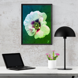 Weiße Rose mit dunklem Herzen - Ölmalerei Poster