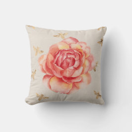 Weiße Rose mit goldenem Bienenhintergrund Kissen