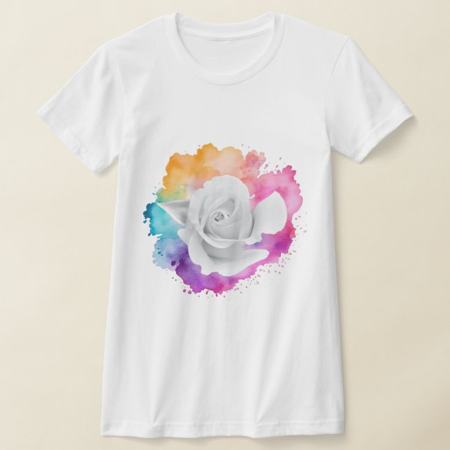 Weiße Rose mit Rainbow-Hintergrund T-Shirt (Ablage )