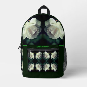 Weiße Rose mit Regentropfen personalisiert Bedruckter Rucksack