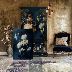 Weiße Rose & Narzissenstrauß Navy Hintergrund Seidenpapier