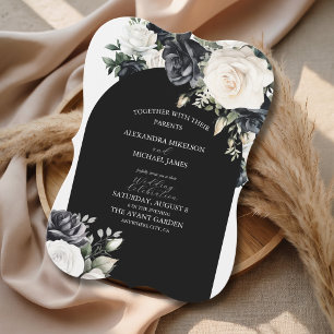 Weiße Rose Schwarze Elegante Hochzeit Einladung
