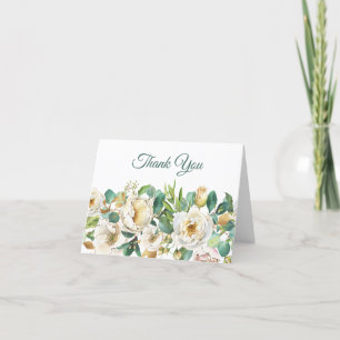 Weiße Rose und Eukalyptus gefaltete Dankeskarten Dankeskarte