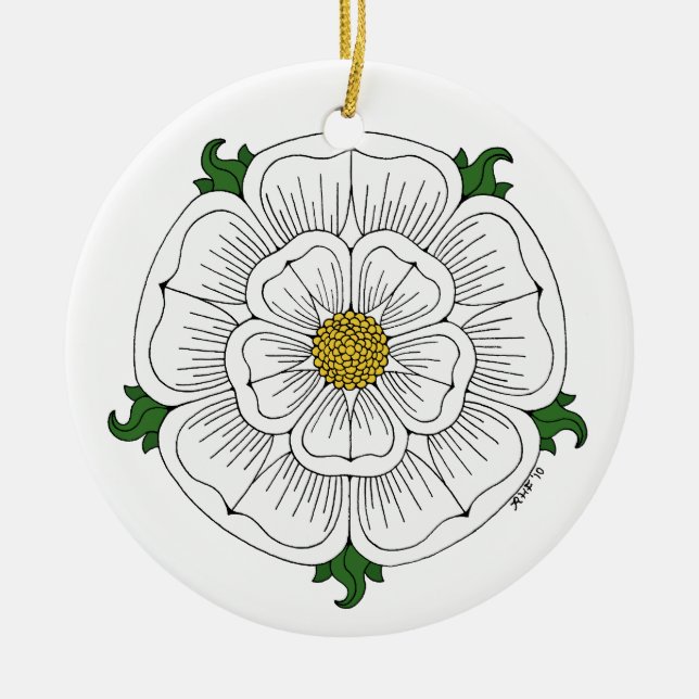 Weiße Rose von York Keramikornament (Vorne)