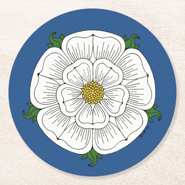 Weiße Rose von York Runder Pappuntersetzer (Vorderseite)