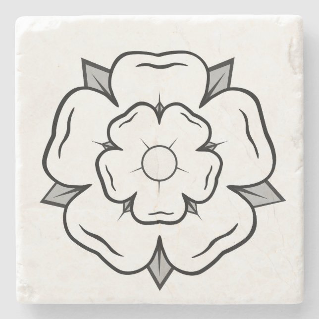 Weiße Rose von York Steinuntersetzer (Vorderseite)