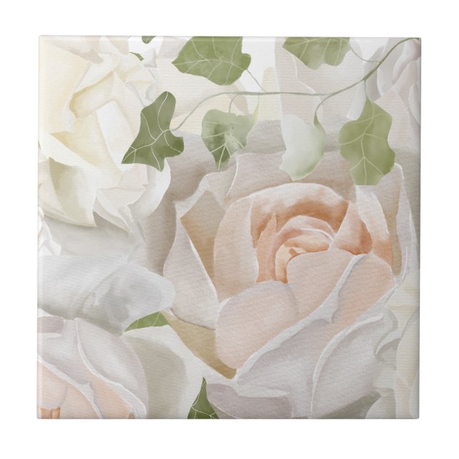WEISSE ROSE WATERCOLOR FLIESE (Vorderseite)