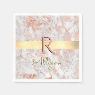 Weiße & Roségold-Marmor, Goldbarren-Name & Monogra Serviette