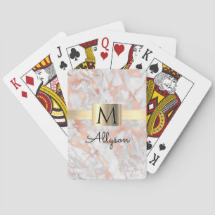 Weiße/Roségold-Marmor-Goldbox, Name/Monogramm Vs2 Spielkarten