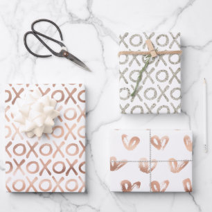 Weiße Roségold Silber XOXO Geschenkpapier Set