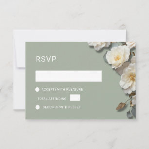 Weiße Rosen 3D Blumen RSVP Karte