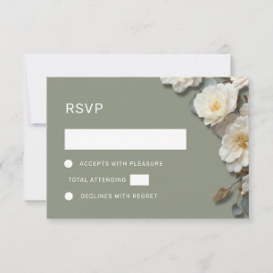 Weiße Rosen 3D Blumen RSVP Karte