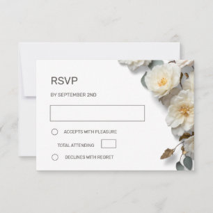 Weiße Rosen 3D Blumen RSVP Karte