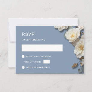 Weiße Rosen 3D-Blumen Staubblau RSVP Karte