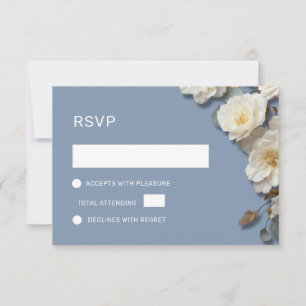 Weiße Rosen 3D-Blumen Staubblau RSVP Karte