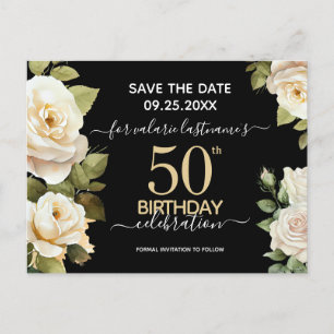 Weiße Rosen 50. Geburtstag Save-the-Date-Postkarte Postkarte