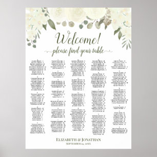 Weiße Rosen Alphabetische Sitzordnung Hochzeit Poster