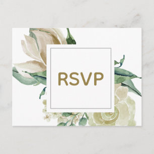 Weiße Rosen-Aquarell-Hochzeits-RSVP-Karte Einladungspostkarte