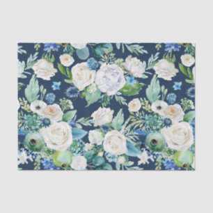 Weiße Rosen auf blauem Hintergrund Decoupage Seidenpapier